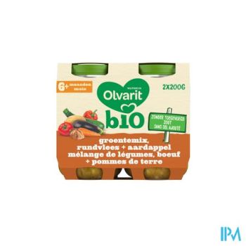 Olvarit Bio Groentemix Rund Aardappel 6m 2x200g