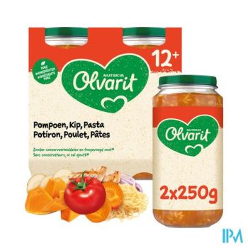 Olvarit Pompoen Kip Pasta 2x250g 12m02